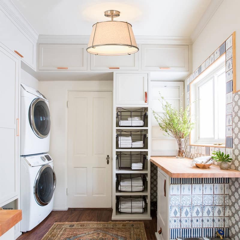 Brass 4-Light Wide Drum Linen Ceiling Light - 17in Mid-Century