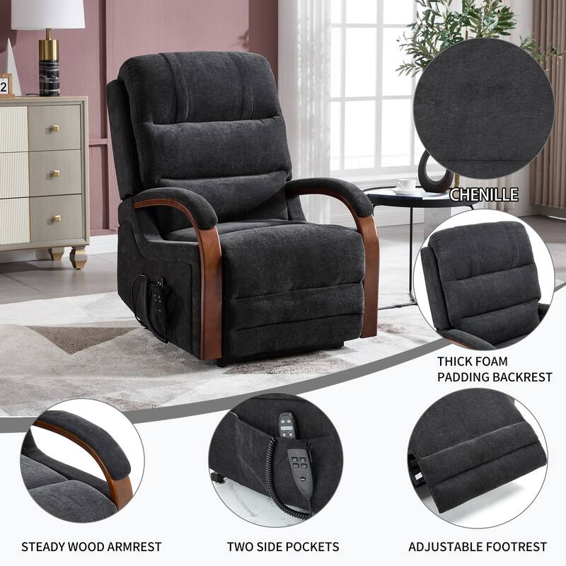 Dual Motor Power Lift Recliner Chair with Massage Heat and Wood Armrests