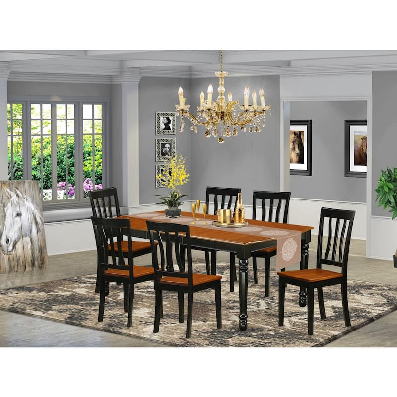 Modern Dining Table Set - 7 Piece Rectangular Table & 6 Chairs - Black Cherry Finish - 42x78 Inch
