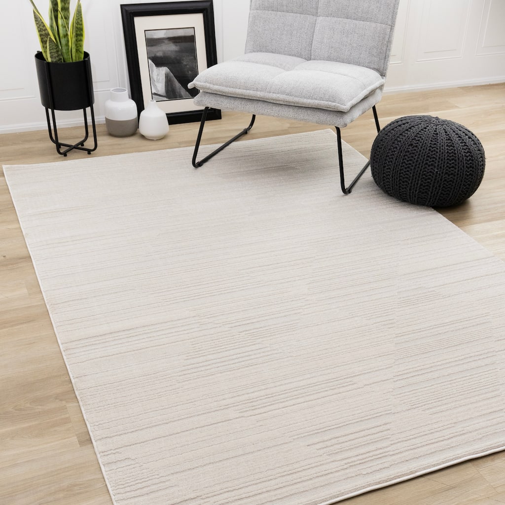 Ellie Collection - High-Low Textured Soft Polyester Beige Area Rug