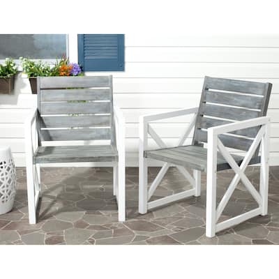 SAFAVIEH Irina White Frame/ Ash Grey Seat Arm Chair (Set of 2) - 24"W x 25"D x 34"H
