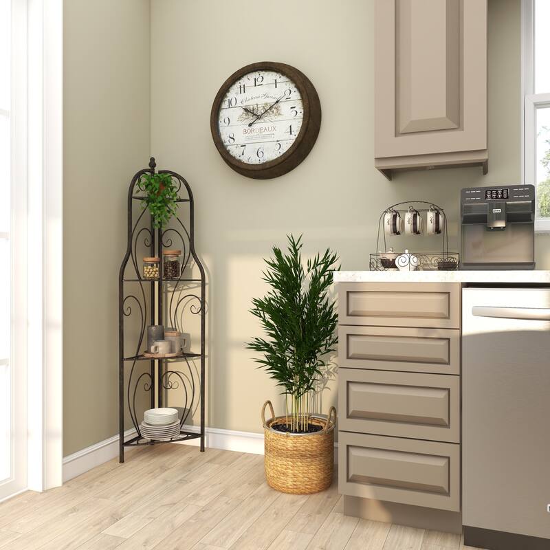 Metal Scroll Indoor Outdoor Arched Tall Folding Corner 4 Shelf Bakers Rack - Black - Roche River Decor