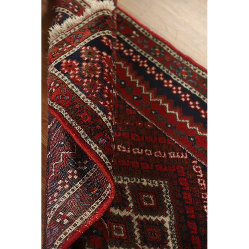 Hand Knotted Oriental 100% Wool Carpet Traditional Geometric Red Sirjan Area Rug - 4' 8'' X 3' 3''