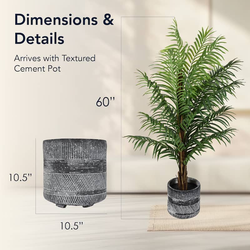 American Art Decor Artificial Palm Tree in Cement Pot Faux Plant for Home or Office - 60"