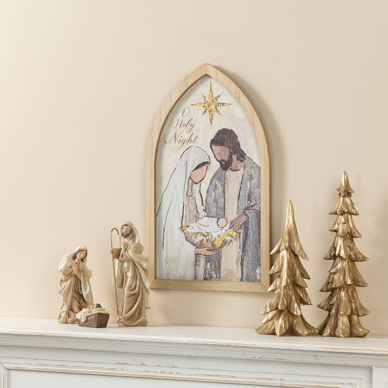Glitzhome 19.75"H Wooden Gold Foil Nativity Scene Wall Art Decor