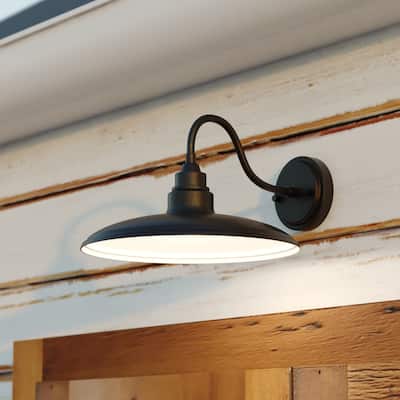 Tucson 1 Light Integrated LED Black and White Farmhouse Outdoor Wall Lantern Metal Shade