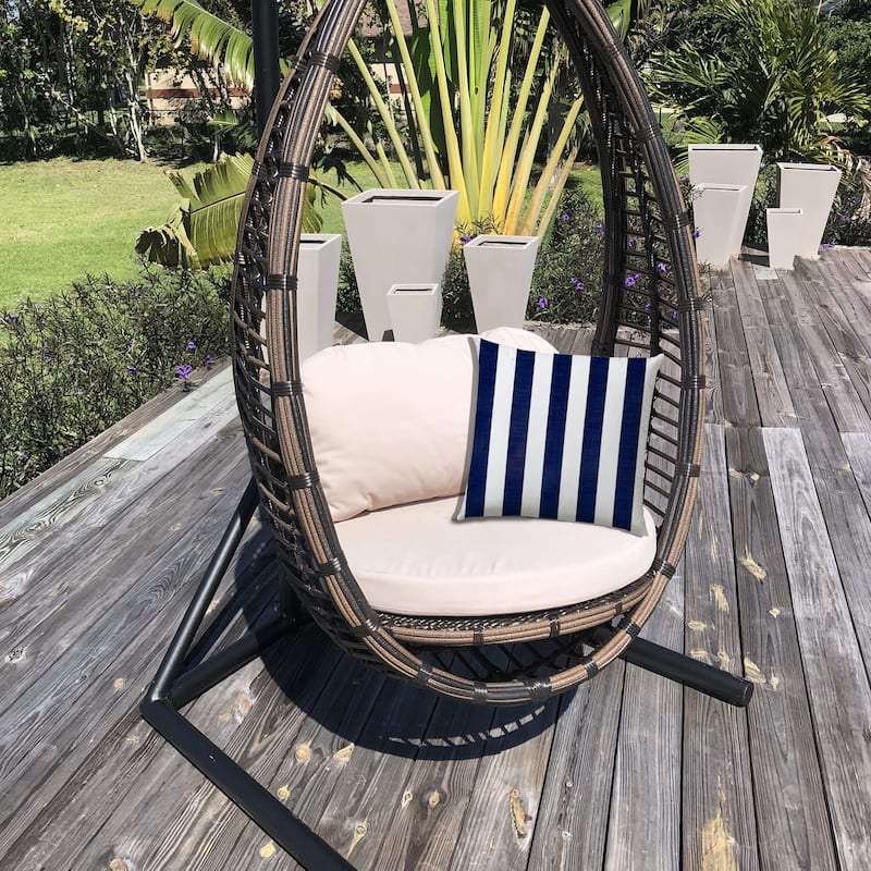 HomeRoots 17" X 17" Navy Blue And White Blown Seam Striped Lumbar Indoor Outdoor Pillow - 14