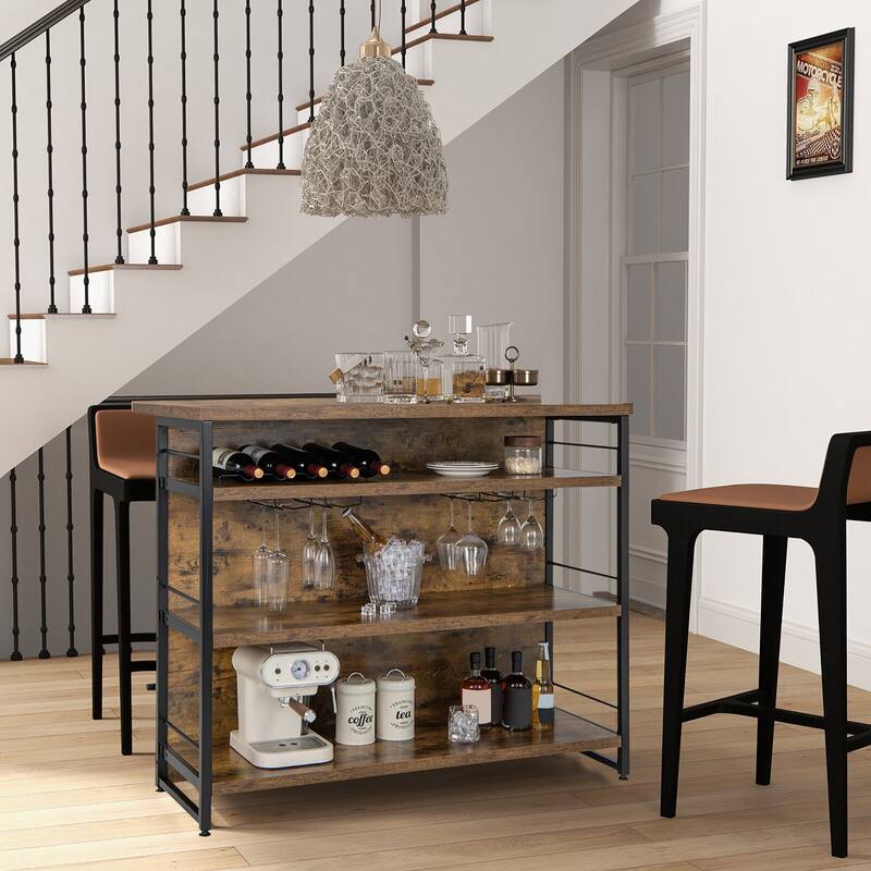 Gymax Industrial Kitchen Island Bar Table 4-Tier Storage Shelf Wine