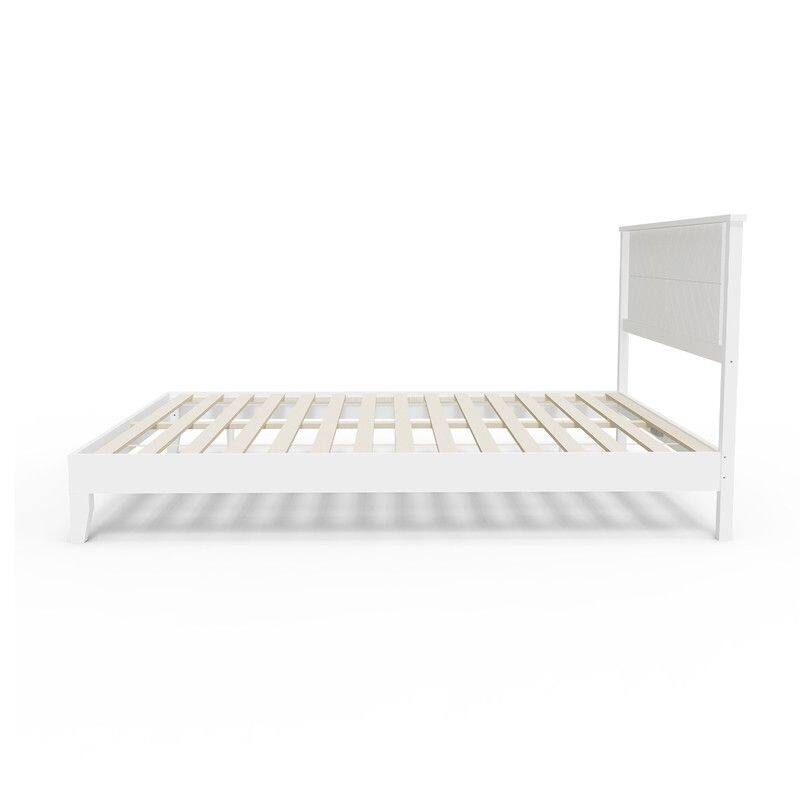Twin Size Deluxe Bed Frame with Headboard with Solid Wood, No Box Spring Needed, Easy Assembly, White