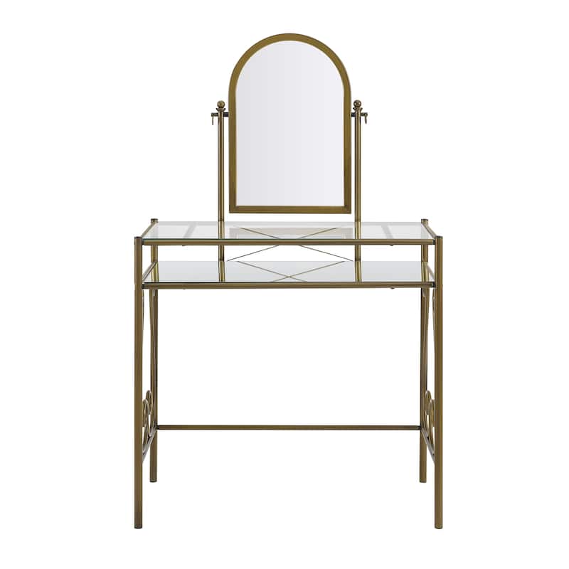 Linon Angelica Glass-top Metal Vanity Set