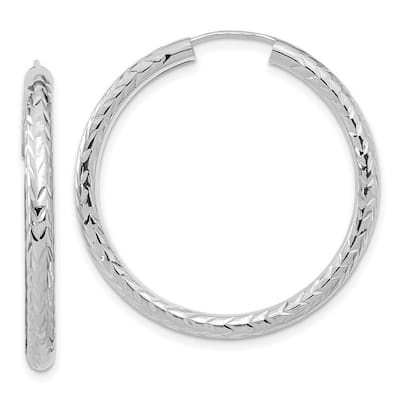 Curata 14k White Gold Polished and Sparkle Cut Endless Hoop Earrings - 34x35mm Wide 3mm Thick