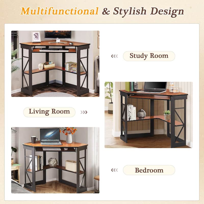 Javlergo Corner Desk with Keyboard Tray, Study Writing Computer Table for College Dorm Home Office