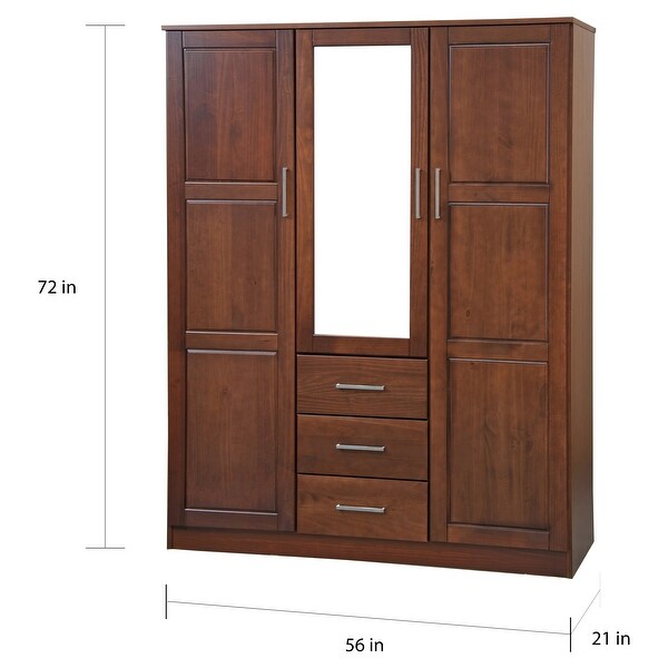 Cosmo 100-percent Solid Wood 3-drawer 3-door Wardrobe with Mirror