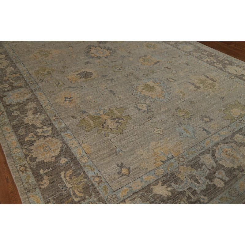 Vegetable Dye Oushak Turkish Area Rug Hand-Knotted Grey Wool Carpet - 8'10" x 11'10"
