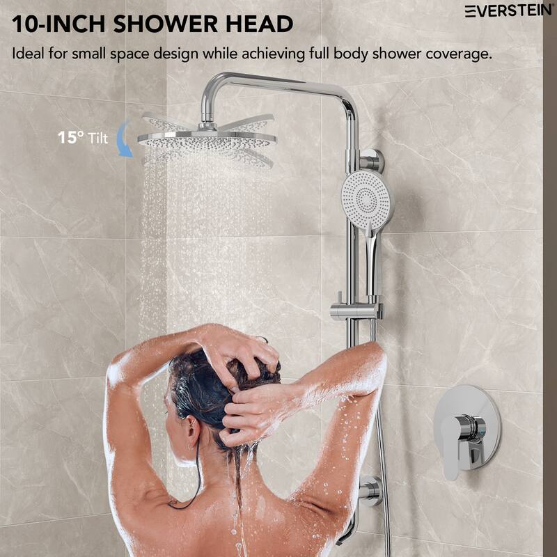 Wall Mount Pressure-Balanced Shower System 10"Rainfall Shower Head with Slider Bar Handheld