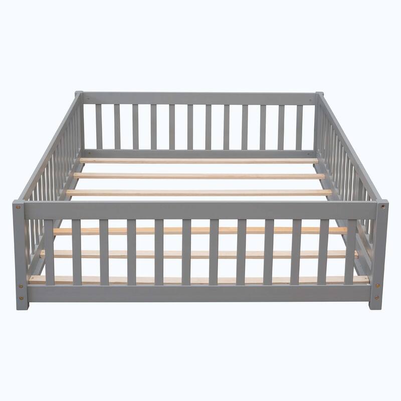 Durable Floor Platform Bed with Fence