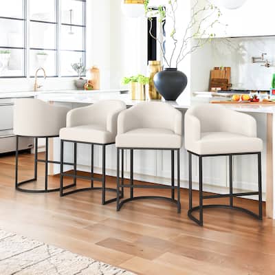 26.in Modern Set of 4 Barstool Fabric/Leather Upholstered Counter Height Stool with Metal Frame for Kitchen Island