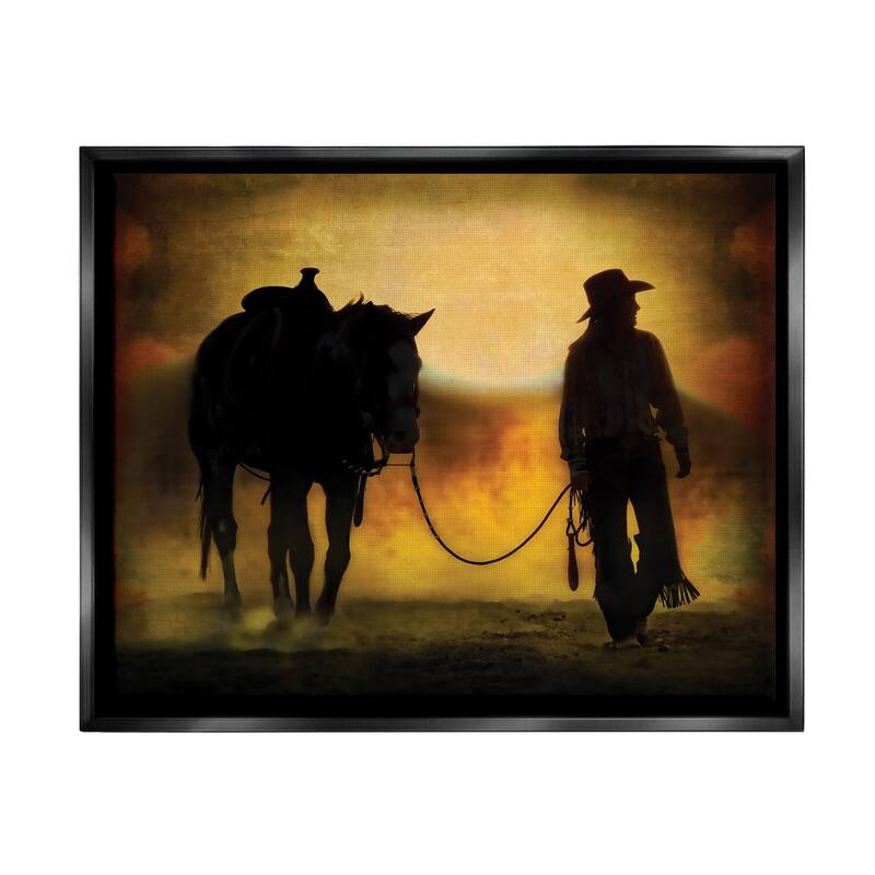 Stupell Cowgirl & Horse Silhouette Framed Floater Canvas Wall Art Design by PBurchettePhoto