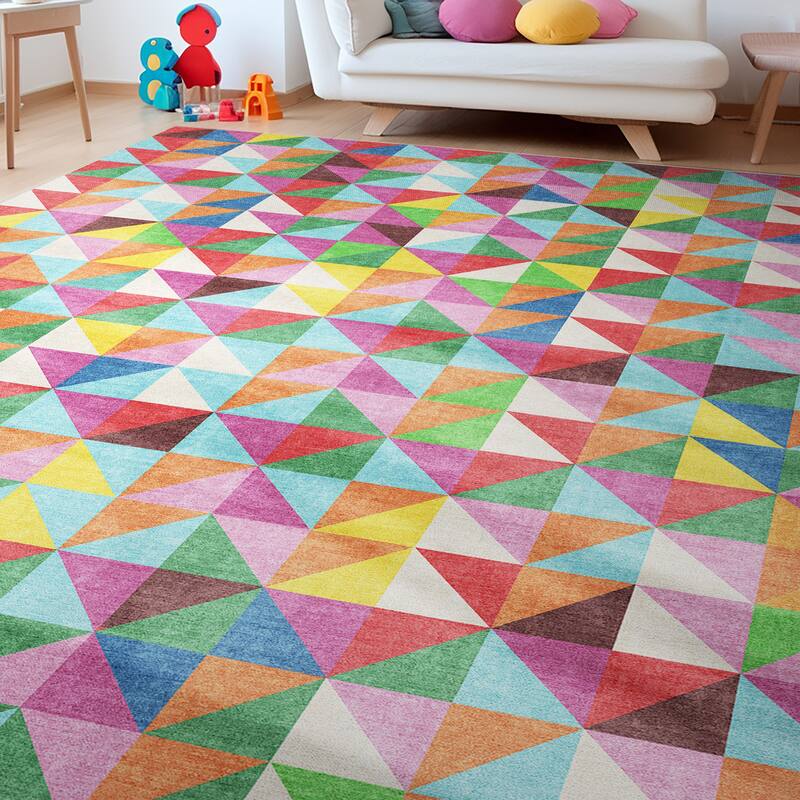 Well Woven Crayola Modern Tile Geometric Vibrant Multi Color Rug