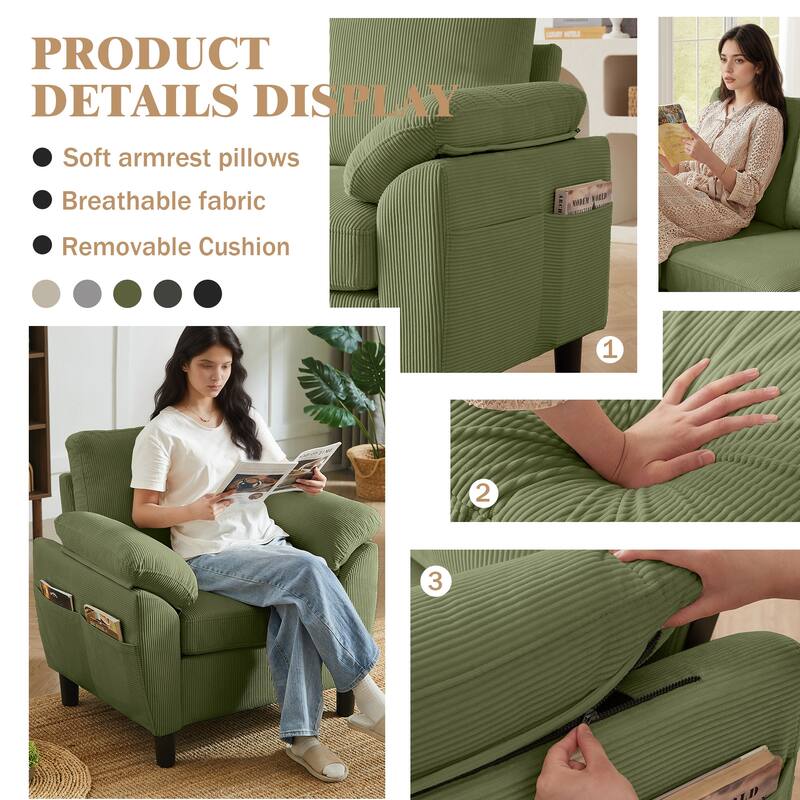 79.72" Corduroy 3 Pieces Living Room Sets Including Sectional Sofa with Storage Ottoman and Armchair Set