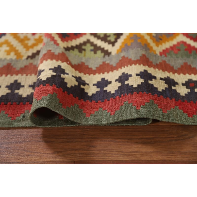 Vegetable Dye Kilim Qashqai Persian Rug Flatweave Vintage Wool Carpet - 4'11"x 9'8"