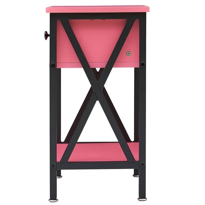 Set of 2 Bedroom Nightstands with Steel Frame and Drawer