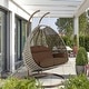 preview thumbnail 61 of 128, LeisureMod Modern 2-Person Egg Hanging Swing Chair with Beige Wicker, Oxford Fabric Cover, Patio Hammock Lounger and Cushions