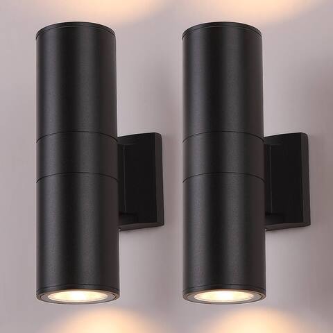 Integrated LED Cylinder Up Down Wall Light Outdoor, IP65 Aluminum Black