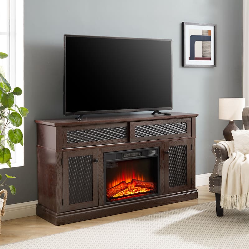 Embossed Pattern TV Stand for TVs Up to 65", Fireplace TV Stand with Storage Cabinet