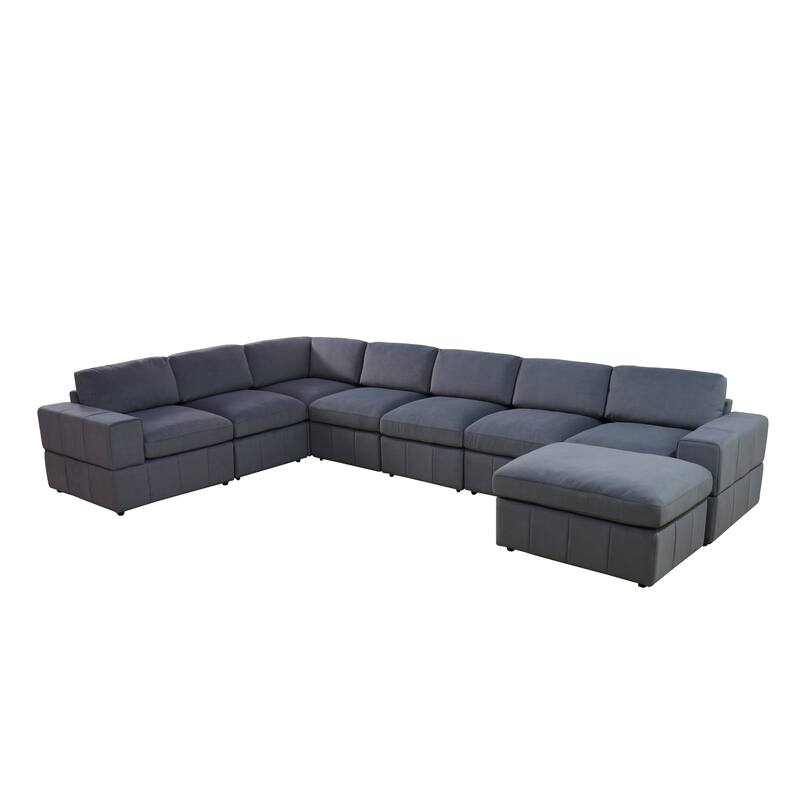 Oversized Corduroy 7 - Piece Corner Sectional Sofa Couch with Ottoman for Living Room Sofa Set