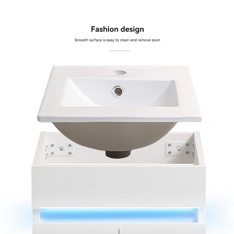 Bathroom Vanity with Sink, Radar Sensing Light & Large Space Storage