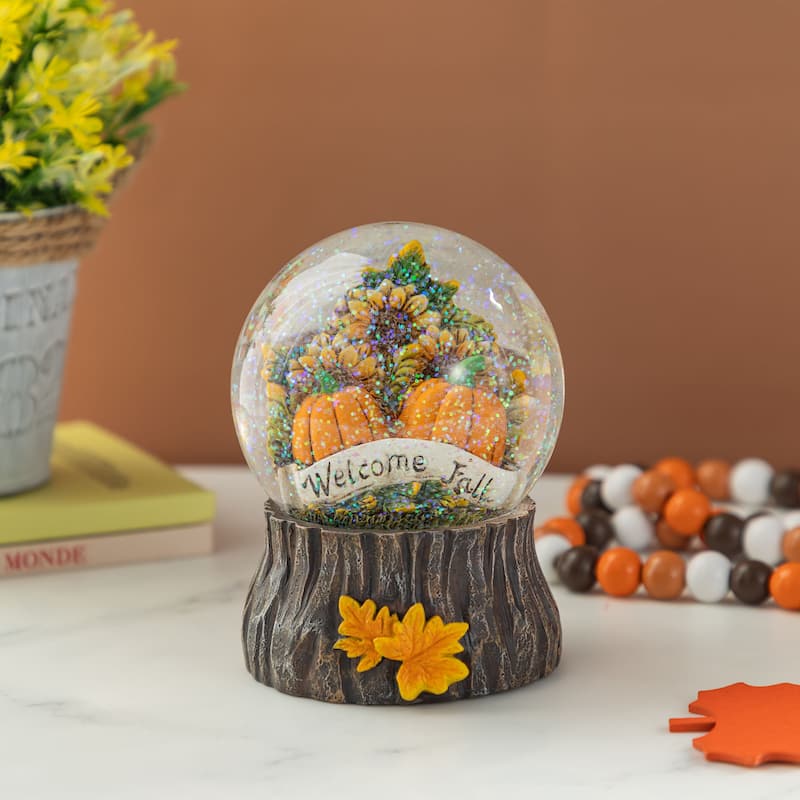 Glitzhome 100mm 5.75''H Fall Sunflower and Pumpkin Resin Waterglobe