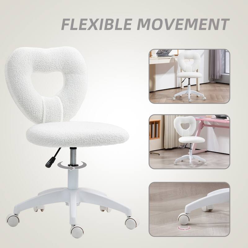 Heart Shape Office Chair Swivel Wheels Adjustable Height Plush Fabric