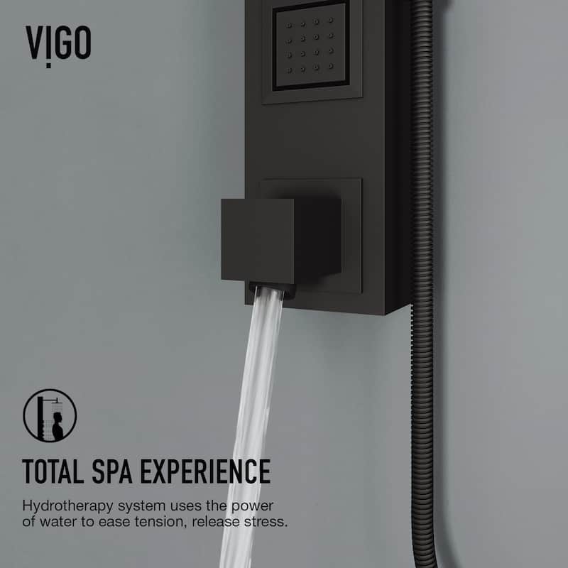 VIGO Bowery 58" H x 4" W 4-Jet Shower Panel with Square Shower Head and Tub Filler