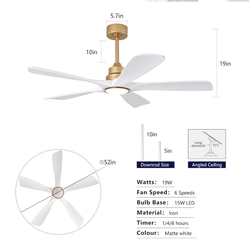 52" Ceiling Fans w/ Lights and Remote Control, Dimmable LED, Reversible DC Motor