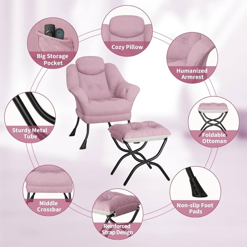 Lazy Chair, Ergonomic Reading Armchair Foldable Footrest, Modern Lounge Chair Removable Washable Cover