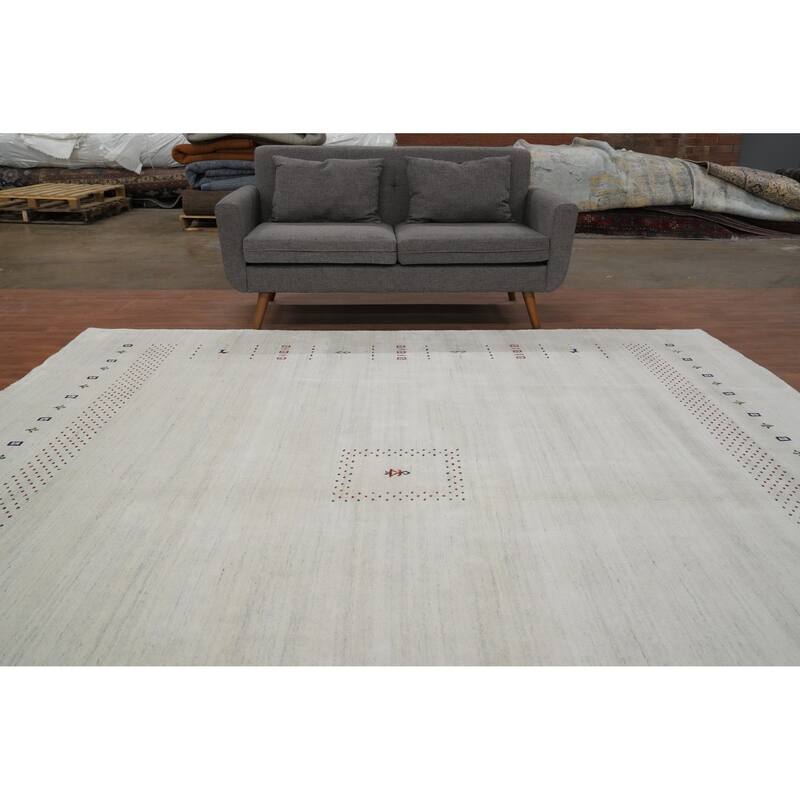 Hand Knotted Oriental 100% Wool Carpet Tribal Animal Pictorial Beige & Ivories Gabbeh Area Rug - 9' 8'' X 10' 0''