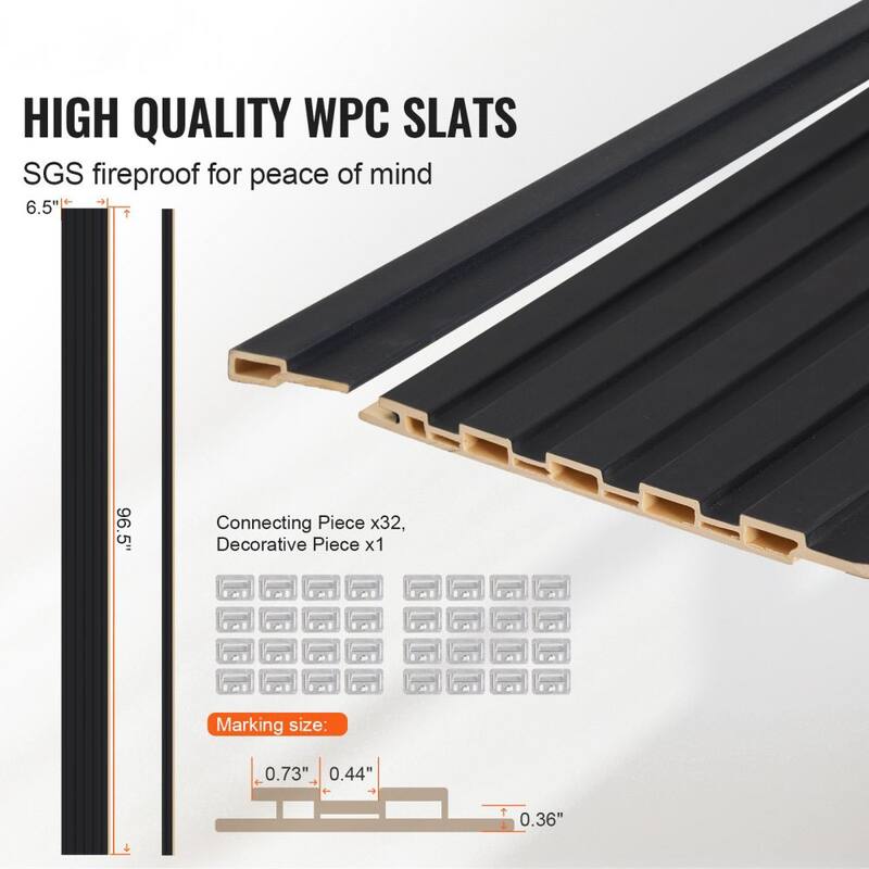 34.8 Sq Ft WPC Acoustic Wall Panels 8 Pieces Fire-Resistant Slat Design for Soundproof Room Decor - 96.5" x 6.5" x 0.35"