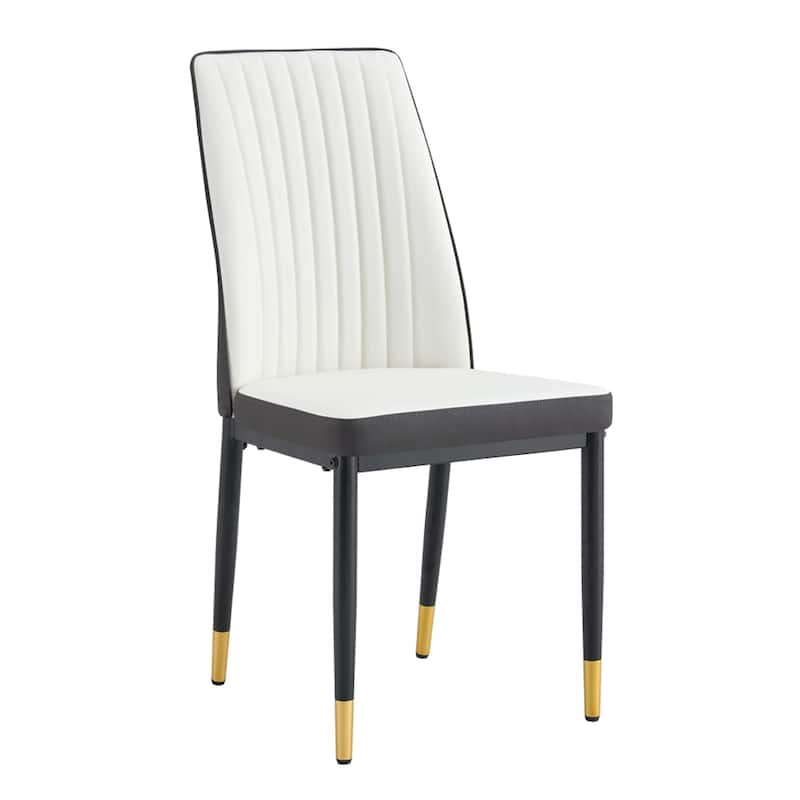 4 Dining Chair Set, White + Grey Dining Chair Set, High Back Seat in PU Material and Sturdy Black Leg Chair for Dining Room
