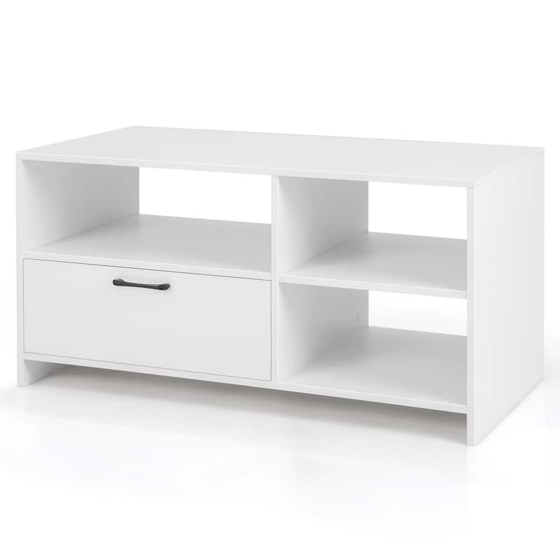 White Engineered Wood Console Table Stand with Drawer and Open Storage for 50 inches Flat Screens - 41" x 20.5" x 20.5"
