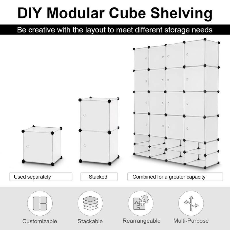 Costway DIY 24 Cube Portable Clothes Wardrobe Cabinet Closet Storage - 57.5''L x 14.6'' W x 71.3''H