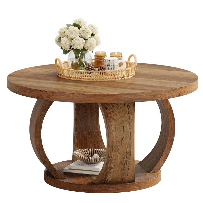 31.5-Inch Round Coffee Table, 2-Tier Circle Center Table