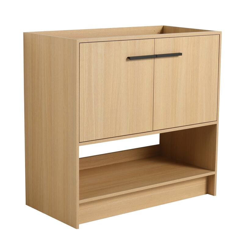 GDFStudio - Lisbon Modern Minimalist Freestanding Bathroom Vanity Cabinet with Soft Close Doors, Open Shelf, Sink NOT INCLUDED