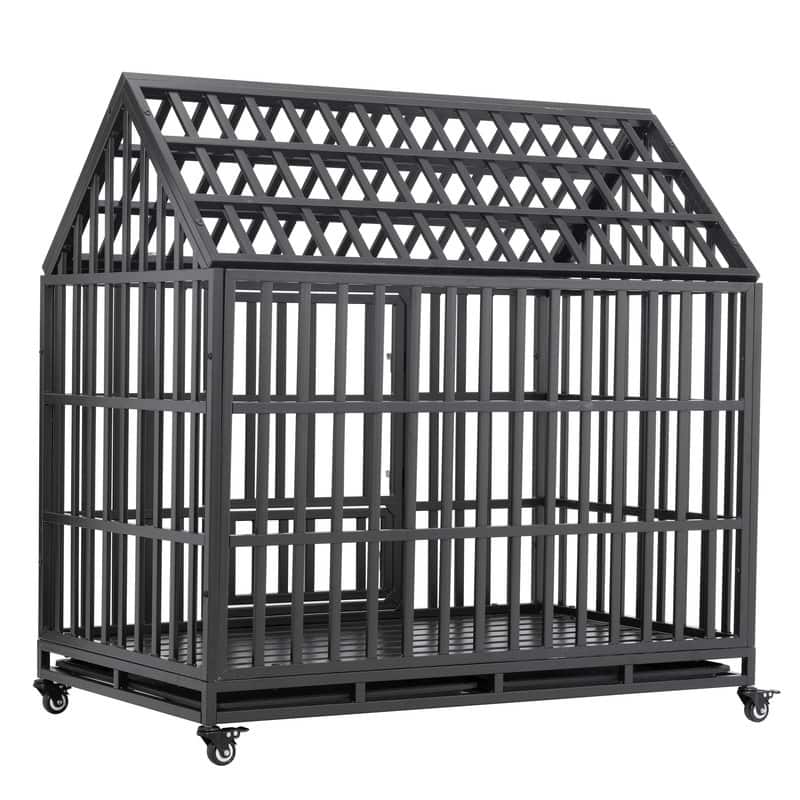 Heavy-Duty Dog Enclosure, Pet Crate with a Roof and a Window on the Top