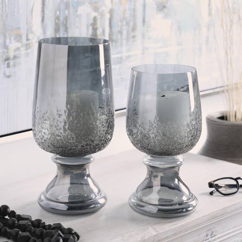 Glass Tinted Decorative Candle Holder with Textured Exterior - Set of 2 Gray - Roche River Decor