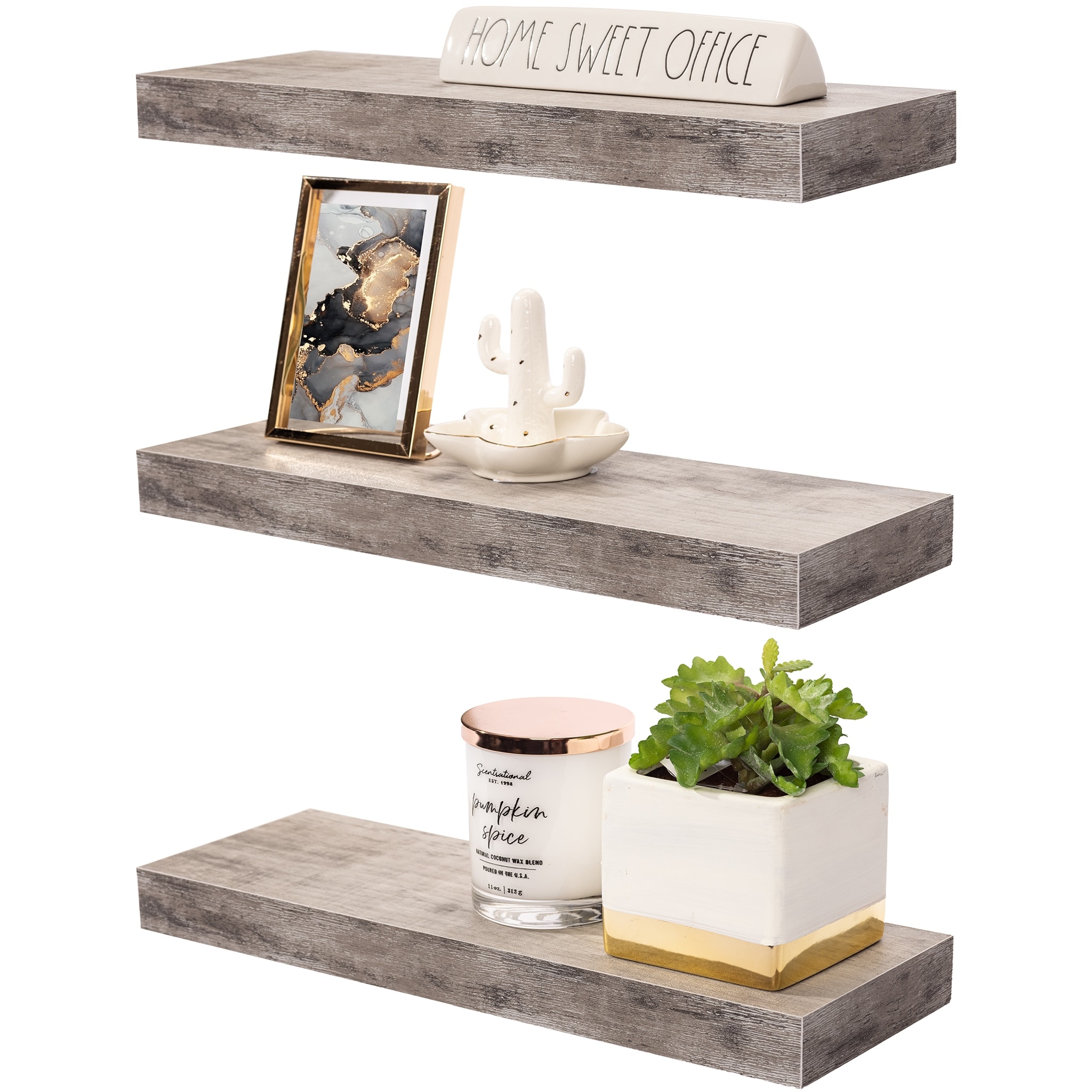 Floating Shelf Set, Rustic Wood Beach Style Hanging Wall Shelves - 16.25" L x 5.50" W X 1.5" H