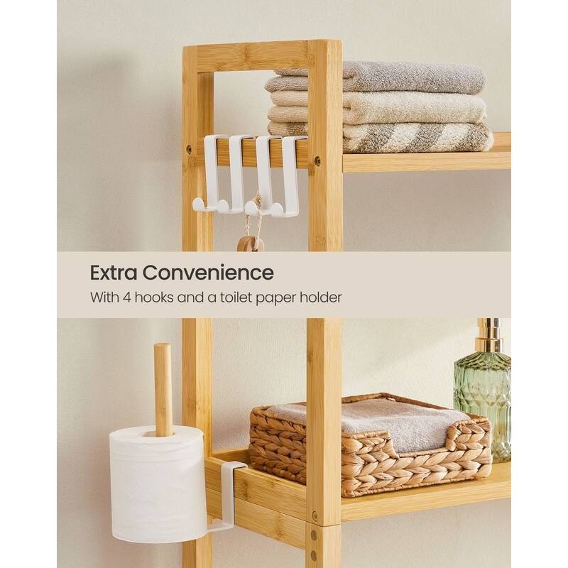 4-Tier Space-Saving Over Toilet Storage Shelf with Adjustable Shelves and Wicker Frame - 32.7''L x 10.2''W x 72.8''H