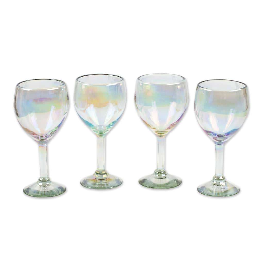 NOVICA Artisan Handblown Recycled Ecofriendly Wine Glasses Clear From Mexico Tableware Drinkware 'Ethereal Fineness'(Set Of 4)