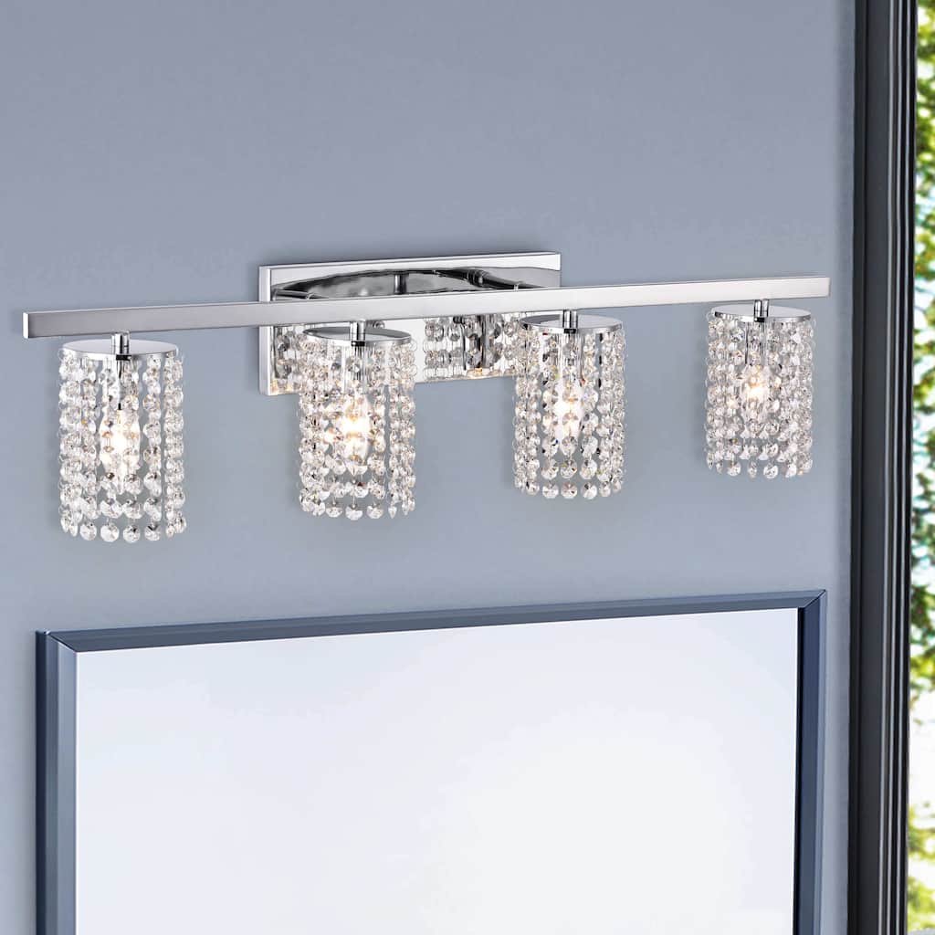 Round Shade Chrome and Crystal 4-Light Vanity