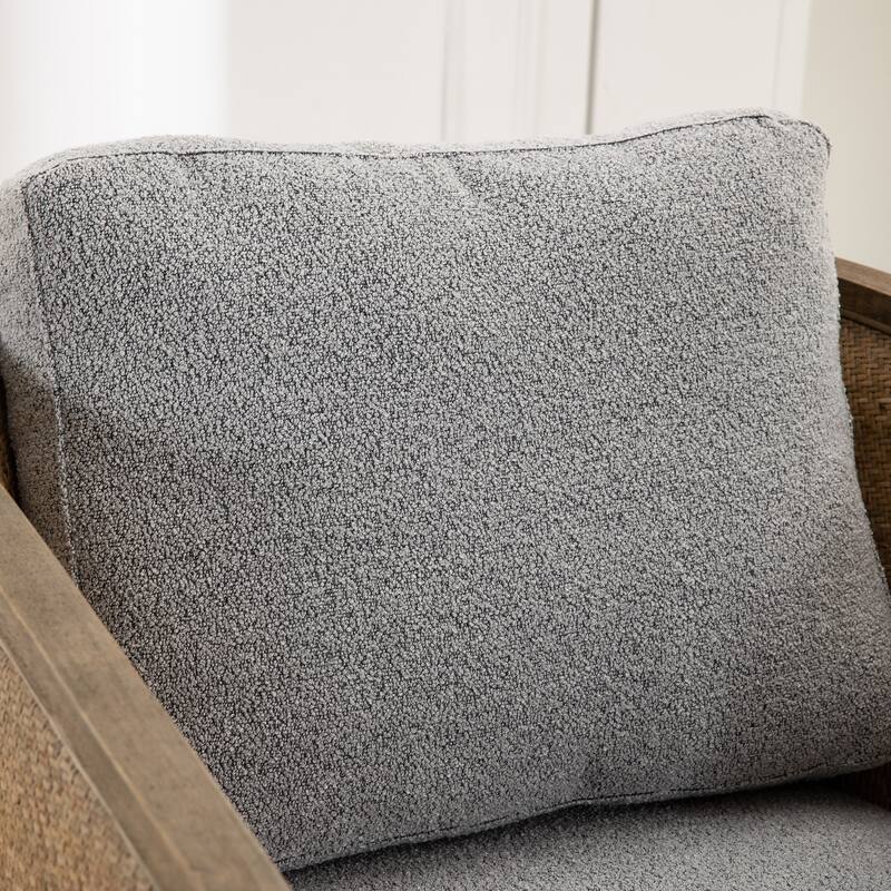 Boucle Upholstered Swivel Barrel Chair, Comfy Round Accent Sofa Chair, High Back Club Chair with Rattan Armrests